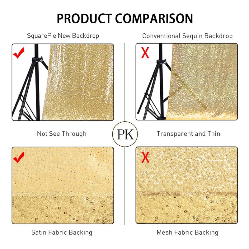 SquarePie Sequin Backdrop Curtain Not See Through Background for Wedding Party 5FT x 7FT Gold - Image 3